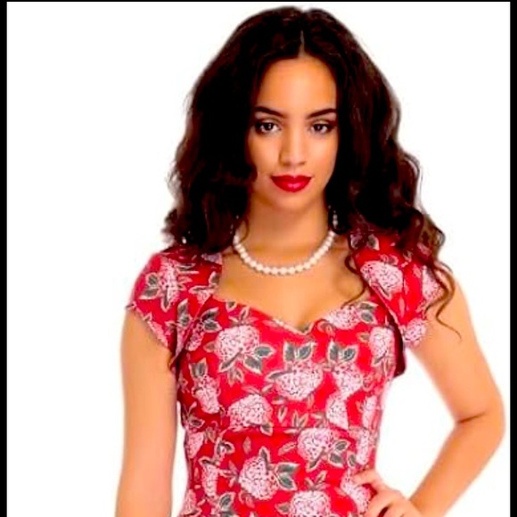 Collectif Vintage London XS Red Floral Dress - Picture 1 of 8